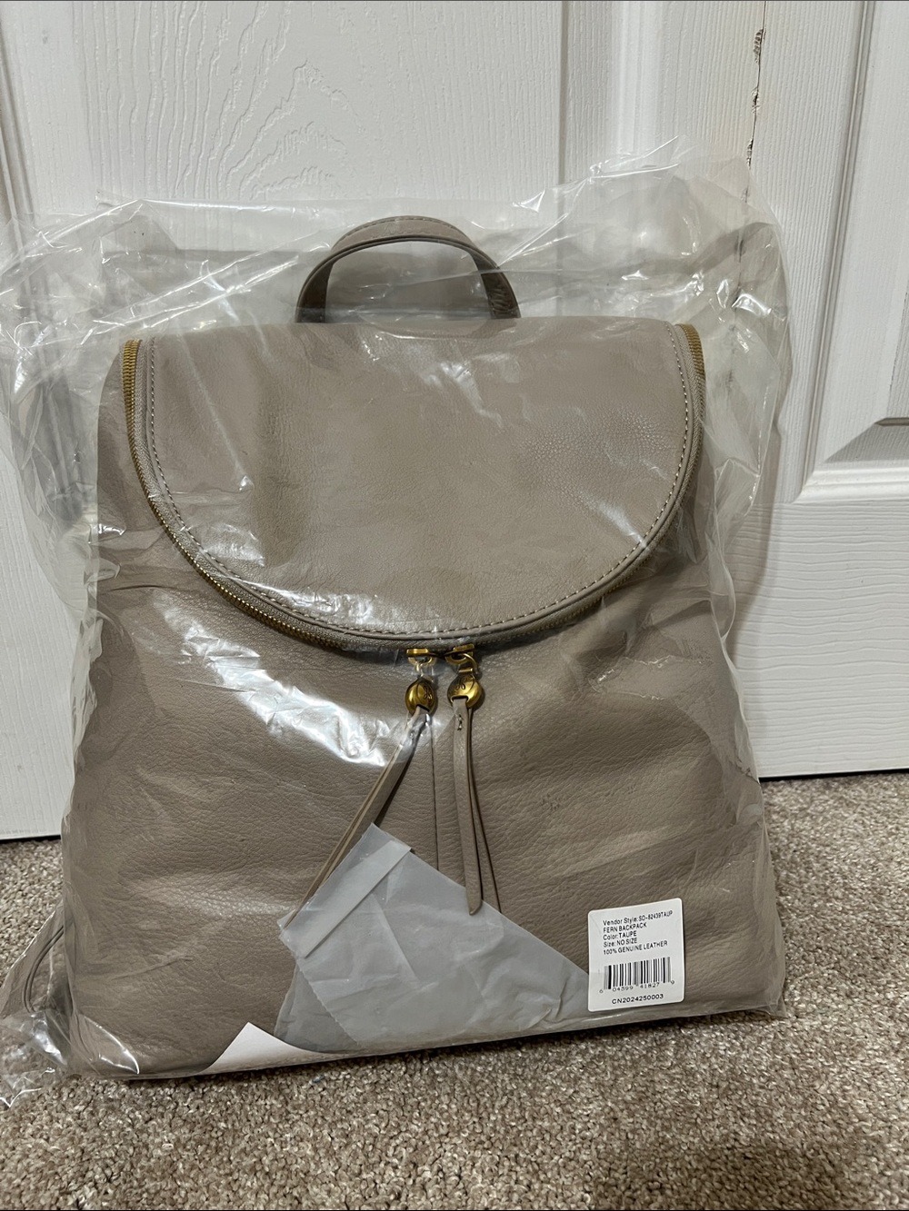 HOBO Taupe Leather Backpack with Gold Hardware